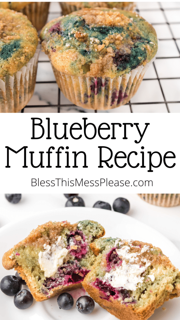 pin for blueberry muffin recipe with sour cream