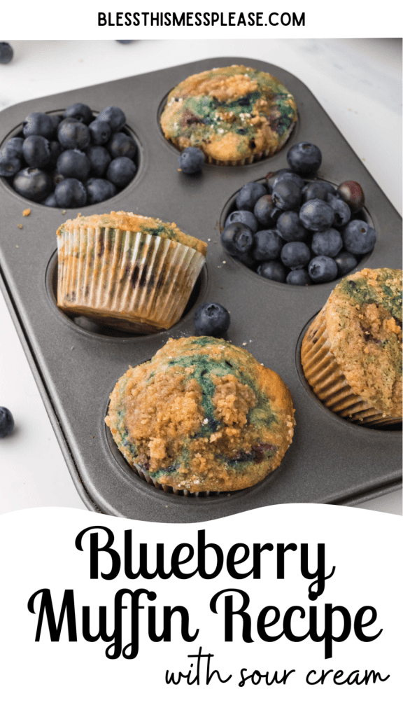 pin for blueberry muffin recipe with sour cream