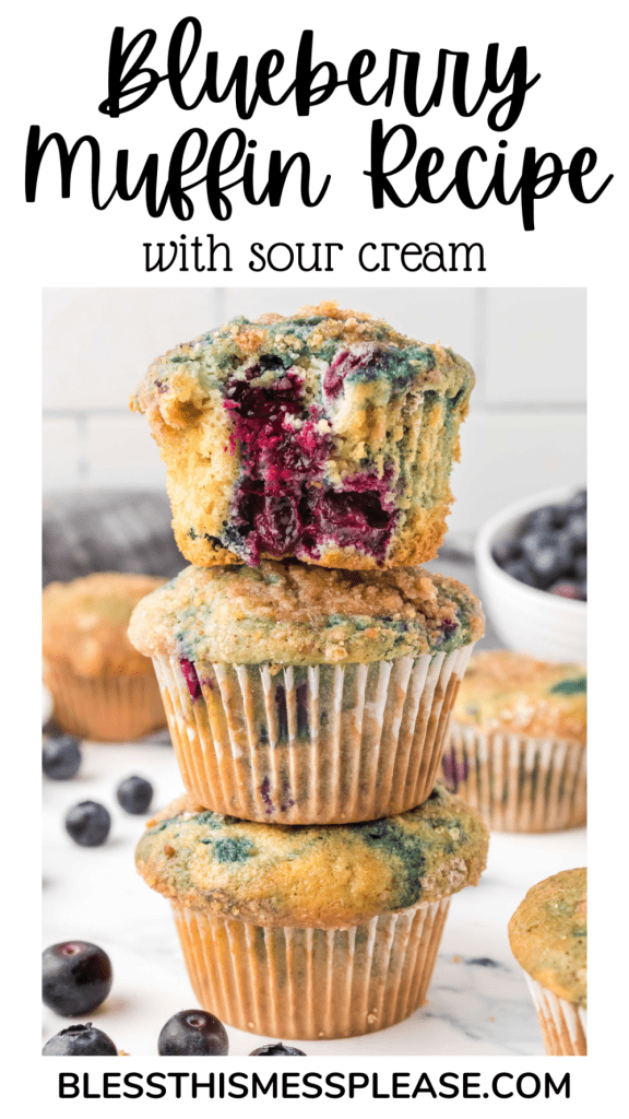 pin for blueberry muffin recipe with sour cream