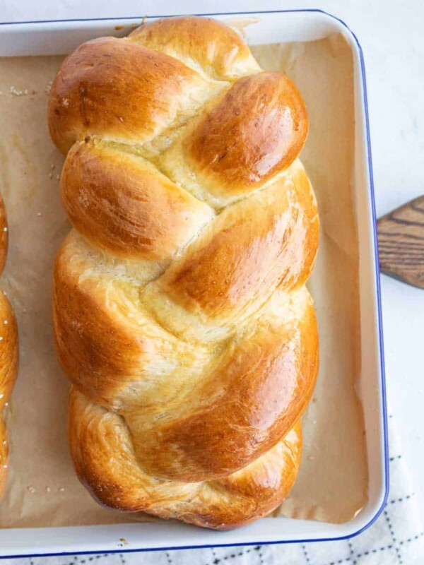 top view whole loaf challah bread