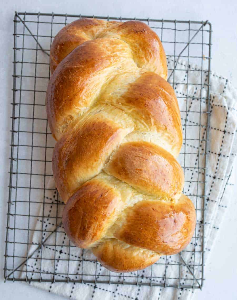 top view whole loaf challah bread