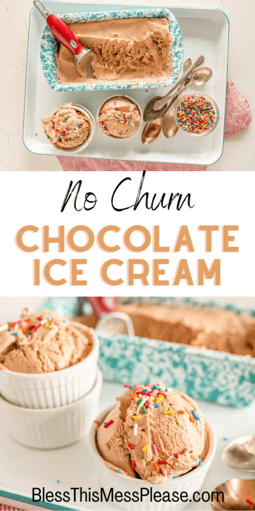 pin for no churn chocolate ice cream recipe