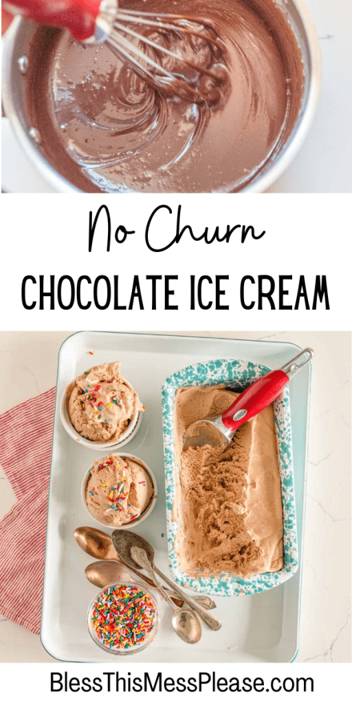 pin for no churn chocolate ice cream recipe