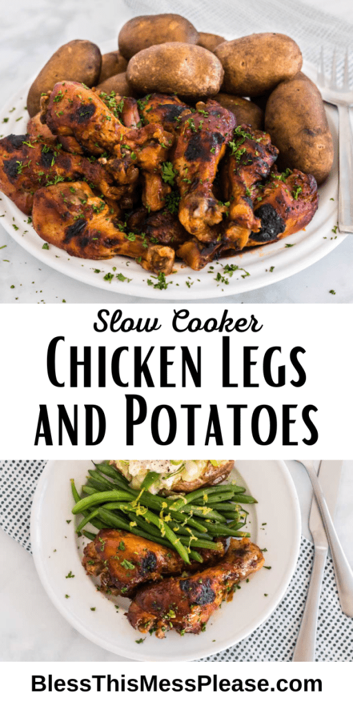 pin for slow cooker chicken legs and potato dinner plates