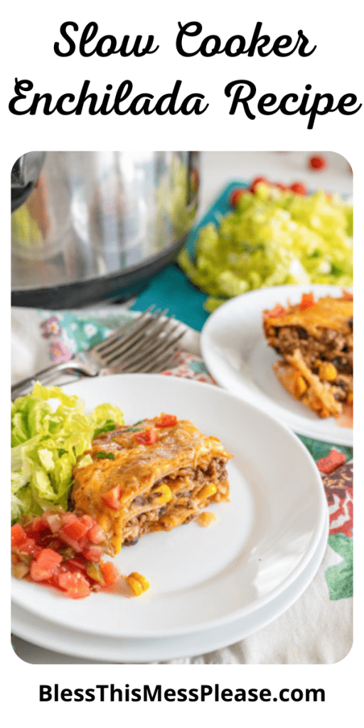 pin for slow cooker enchilada dinner recipe plated up