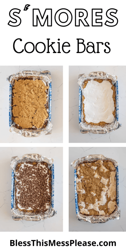 Pin image of layer process for S'more cookie bars