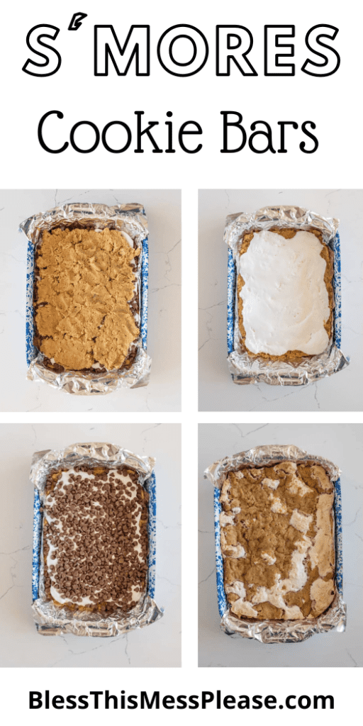 Pin image of layer process for S'more cookie bars.