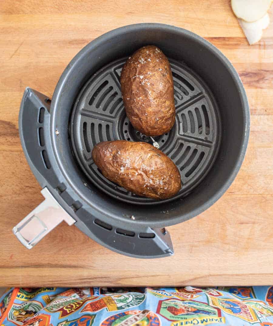 top view of air fryer baked potato