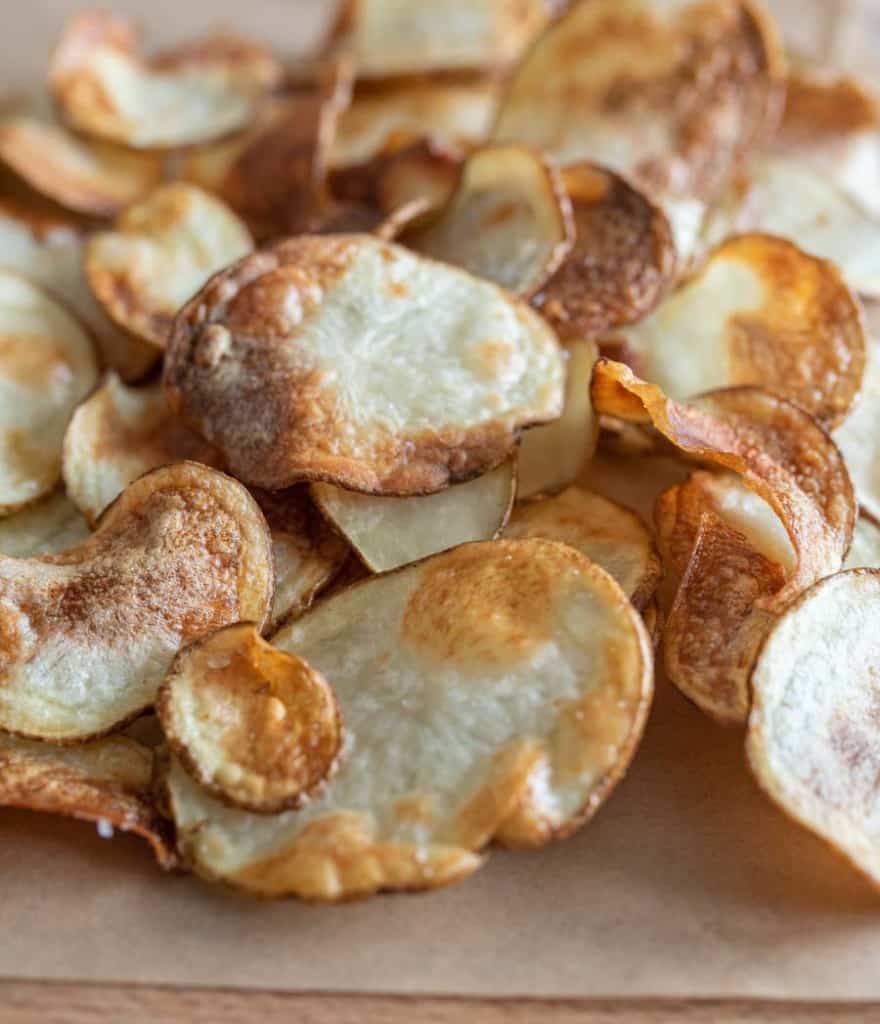 close up of air fryer potato chips