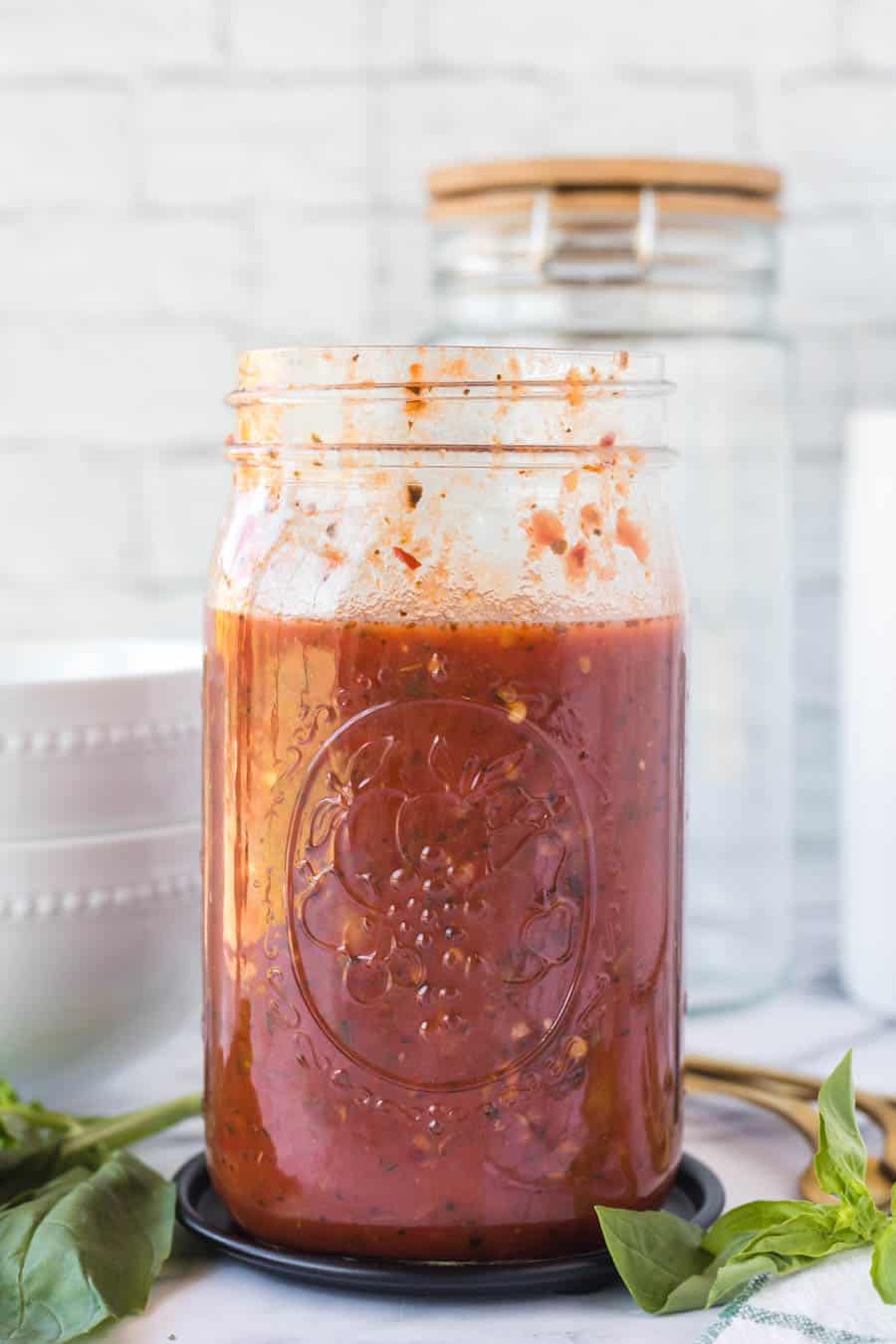 arrabbiata sauce in a ball mason jar