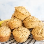 stack of banana bread muffins on a cooling rack