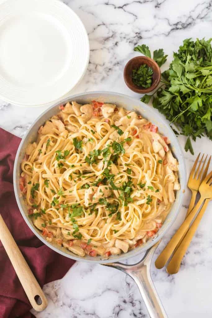 cajun chicken pasta in the pan