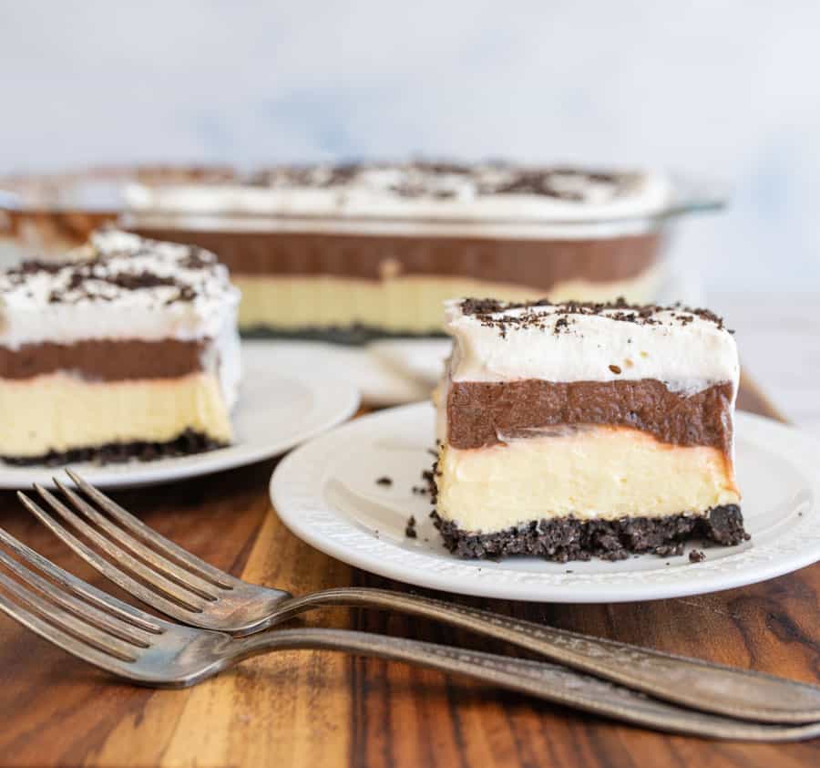 close up of chocolate lasagna slice