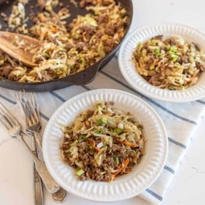 eggroll in a bowl served from a cast iron skillet