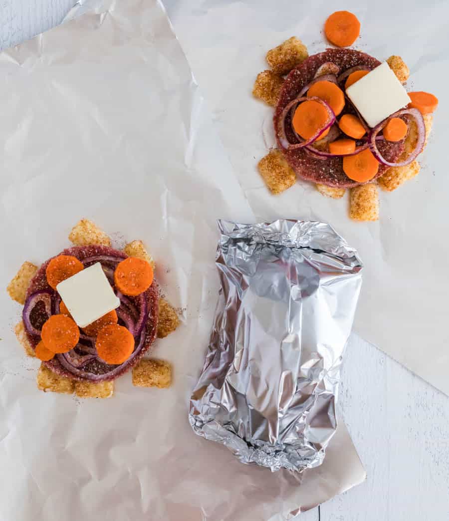 hamburger tin foil packet dinner with tater tots