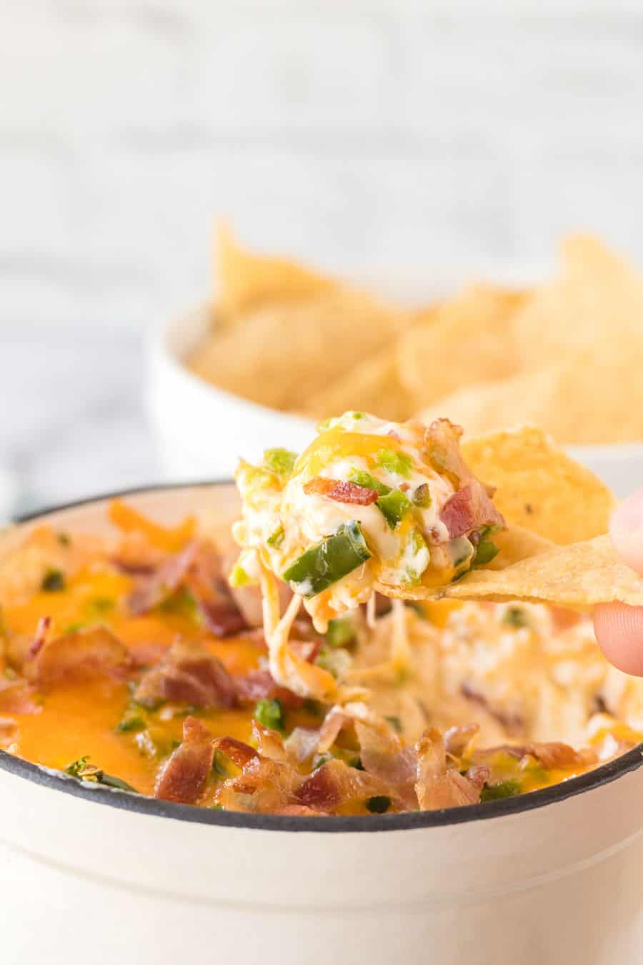 corn chip in jalapeño popper dip