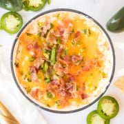 close up top view of jalapeño popper dip