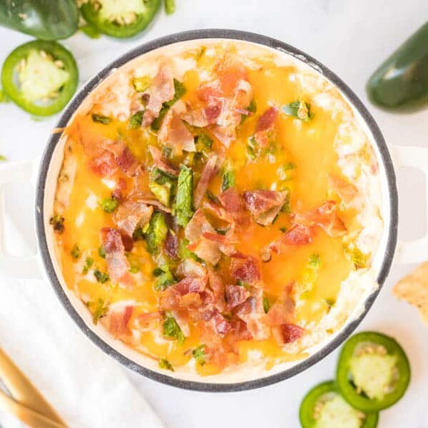 close up top view of jalapeño popper dip