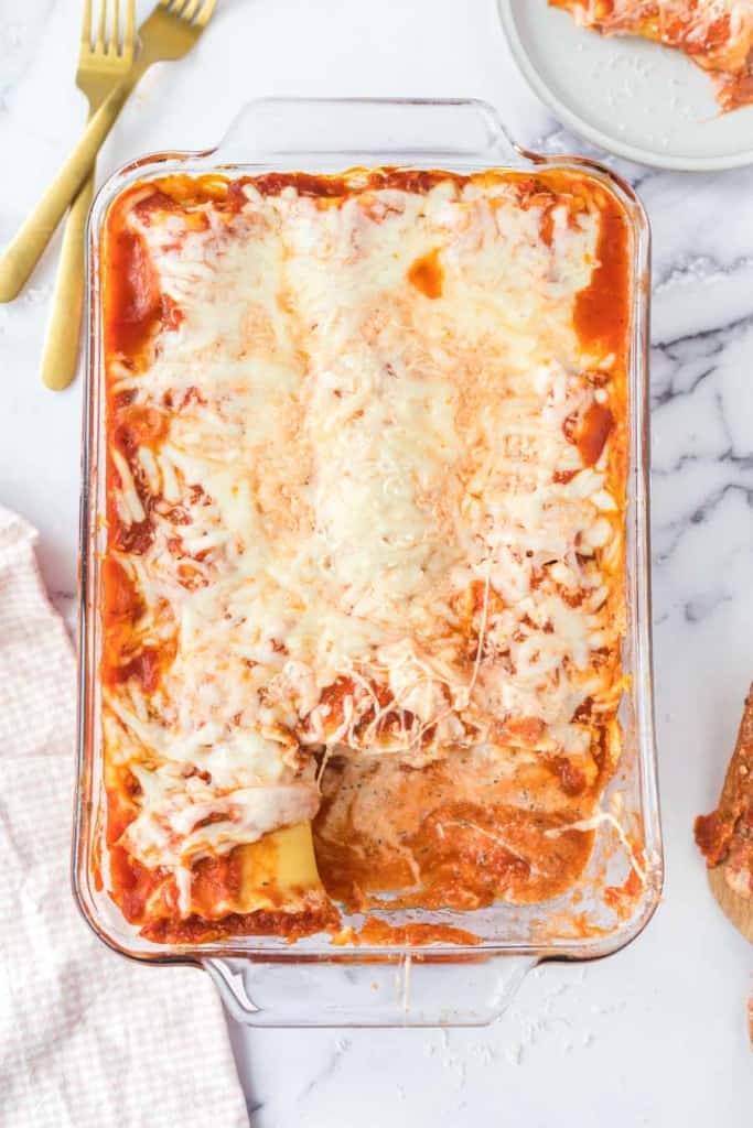 lasagna roll up in the baking dish