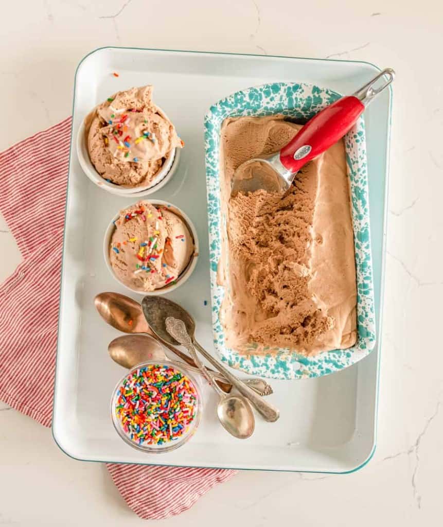 no churn chocolate ice cream served up to enjoy