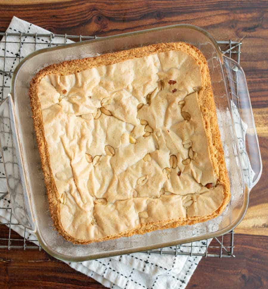 peanut butter brownies in a glass baking dish