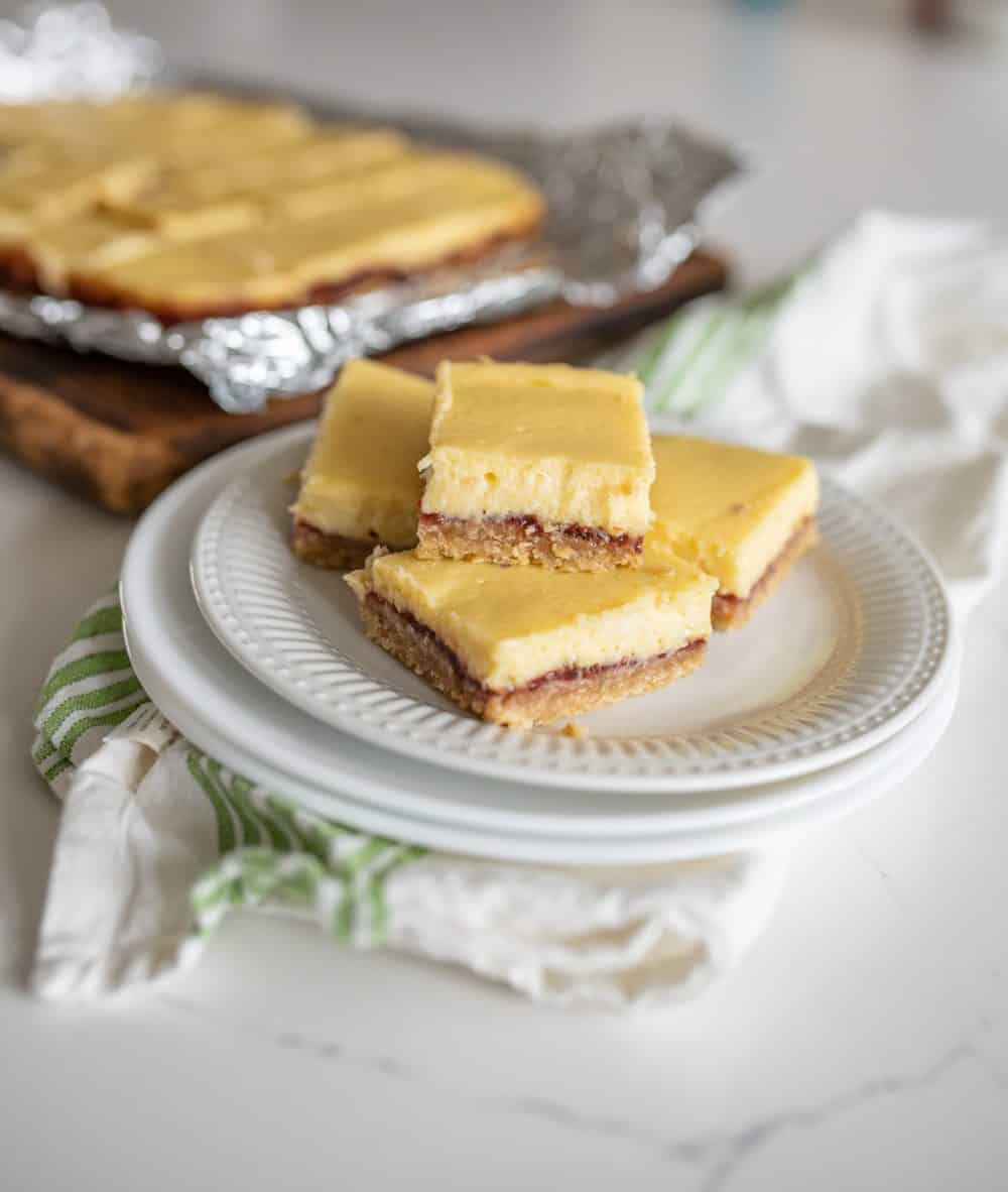 white plate raspberry cheesecake bars