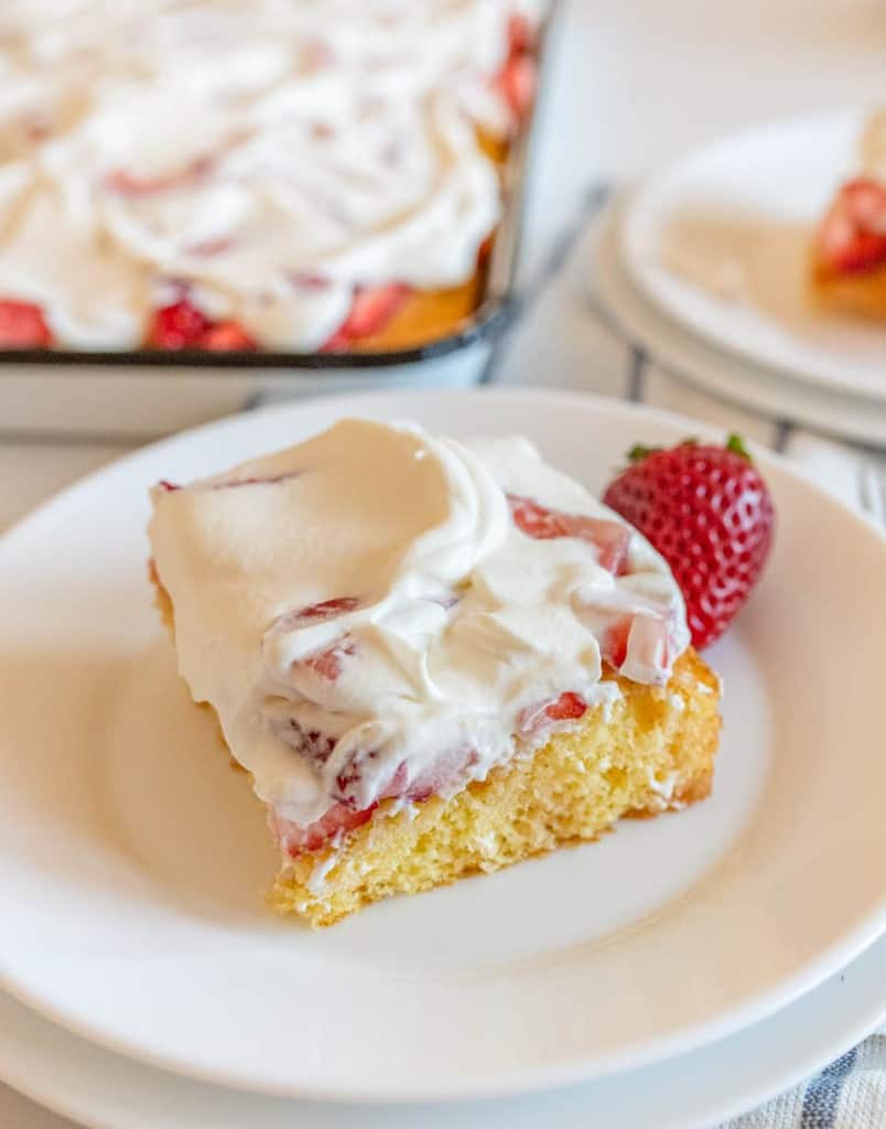 one slice of strawberry shortcake served