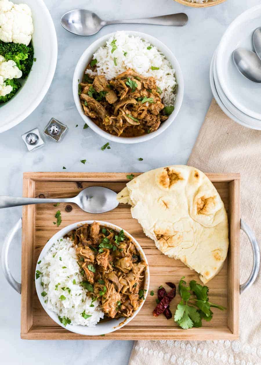 slow cooker chicken tikka masala platter spread