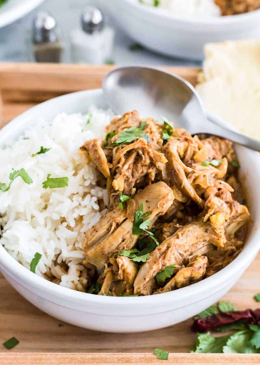 slow cooker chicken tikka masala in a white bowl