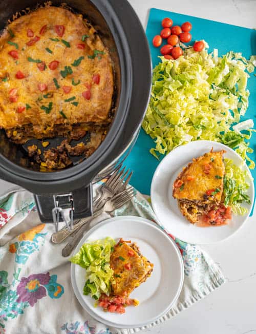 slow cooker enchilada dinner spread