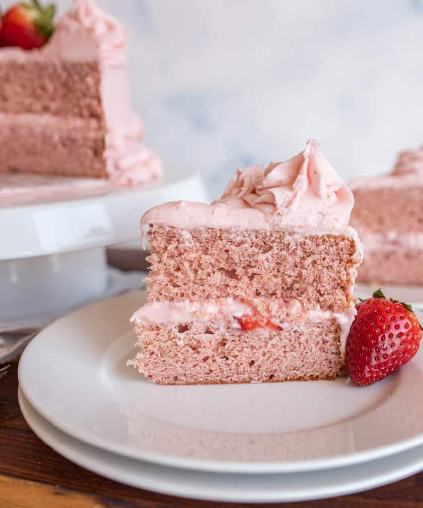 pink decadent strawberry cake slice