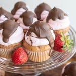 strawberry cupcakes with chocolate on top