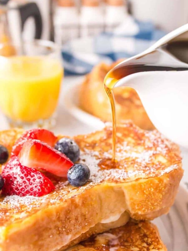 image of maple syrup dripping onto stuffed french toast