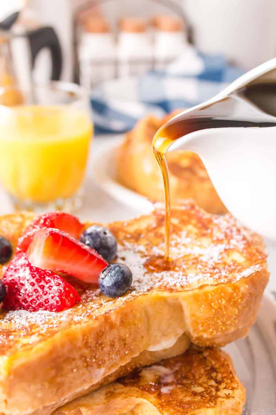 image of maple syrup dripping onto stuffed french toast