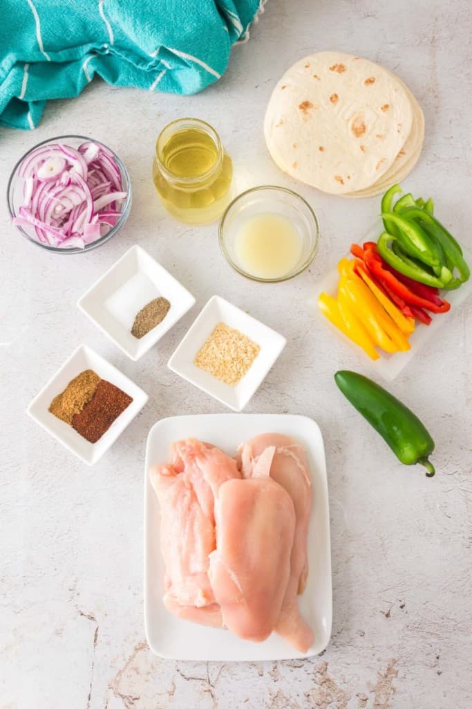 Ingredients for making chicken fajitas