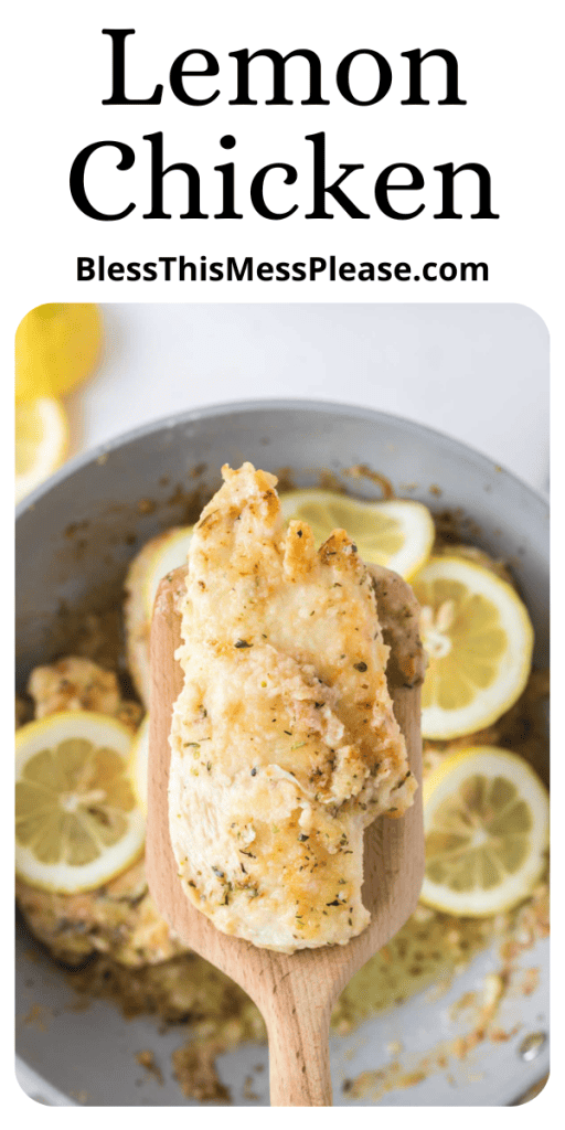 pin for lemon chicken with the baked well seasoned chicken surround by lemon circles