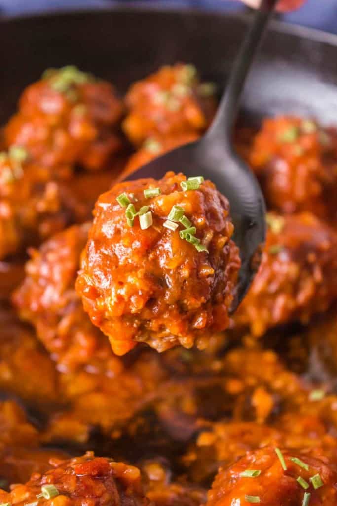Close up of a porcupine meatball.