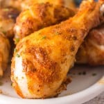 golden crisp air fried chicken drumsticks close up