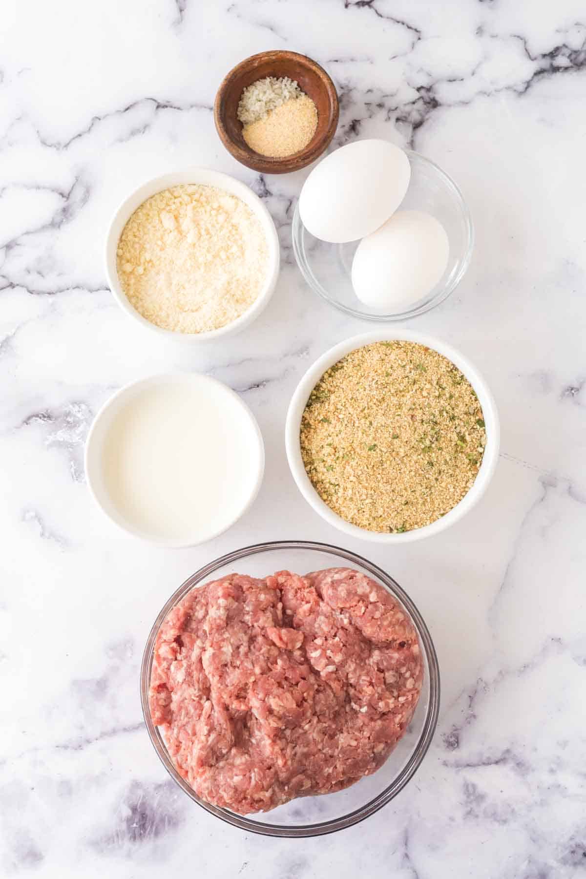 Ingredients for homemade meatballs.