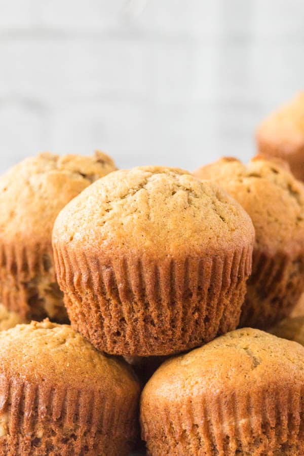 stack of banana nut muffins