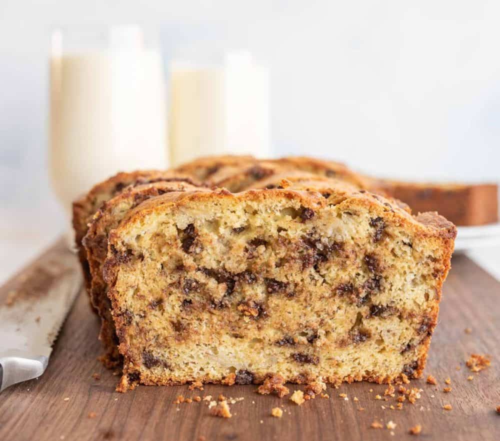 chocolate chip banana bread close up