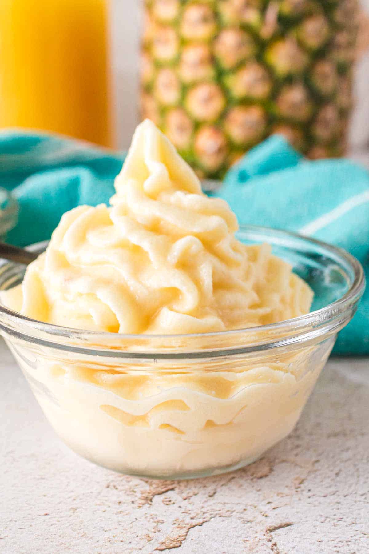 dole whip in a white mixing bowl