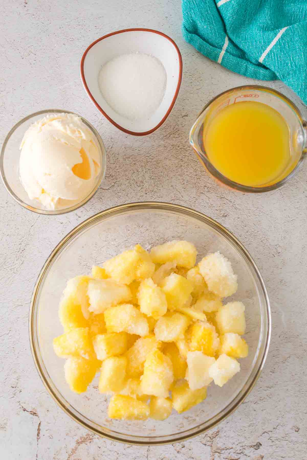 dole whip ingredients in mixing bowls