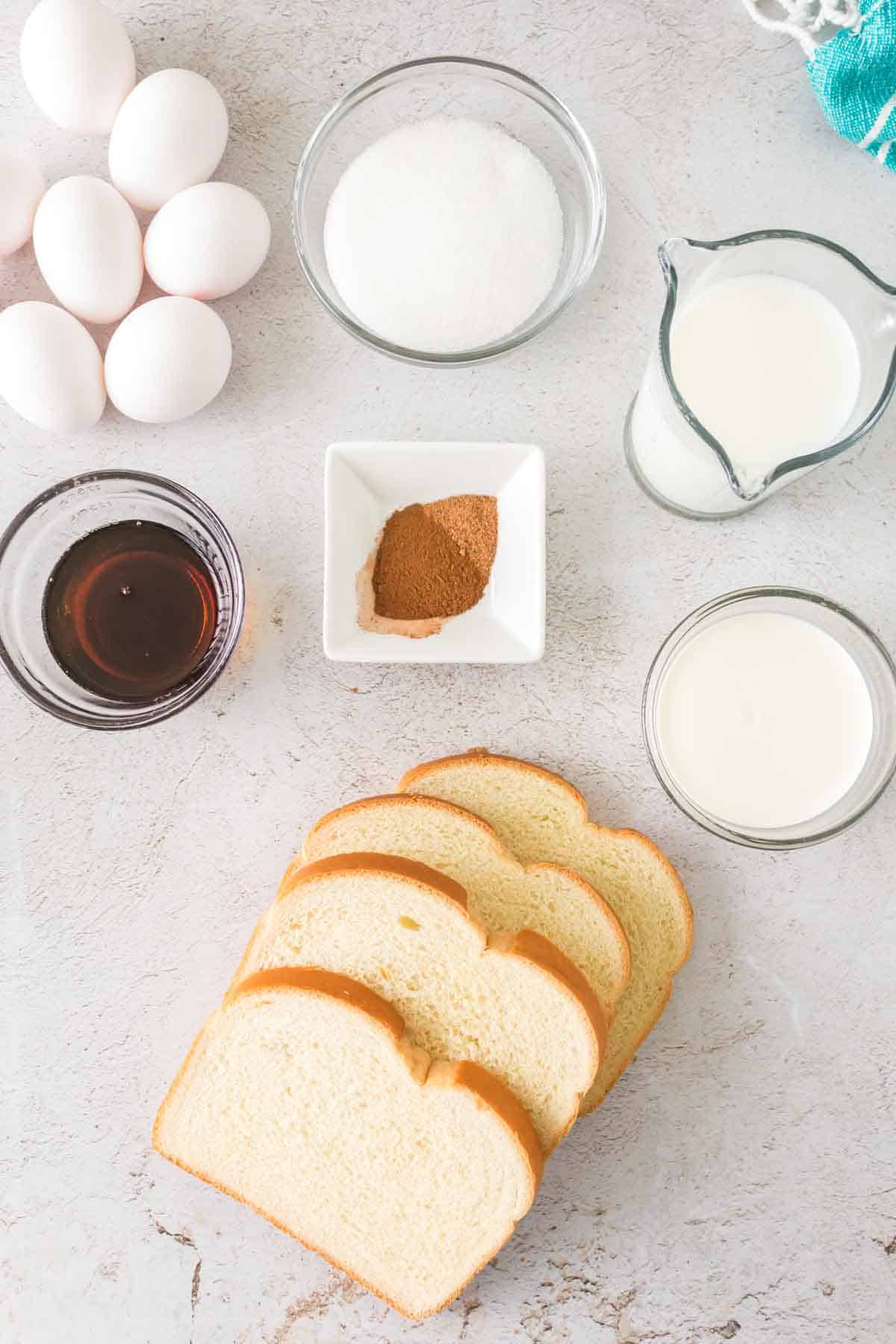 raw ingredients for a french toast bake