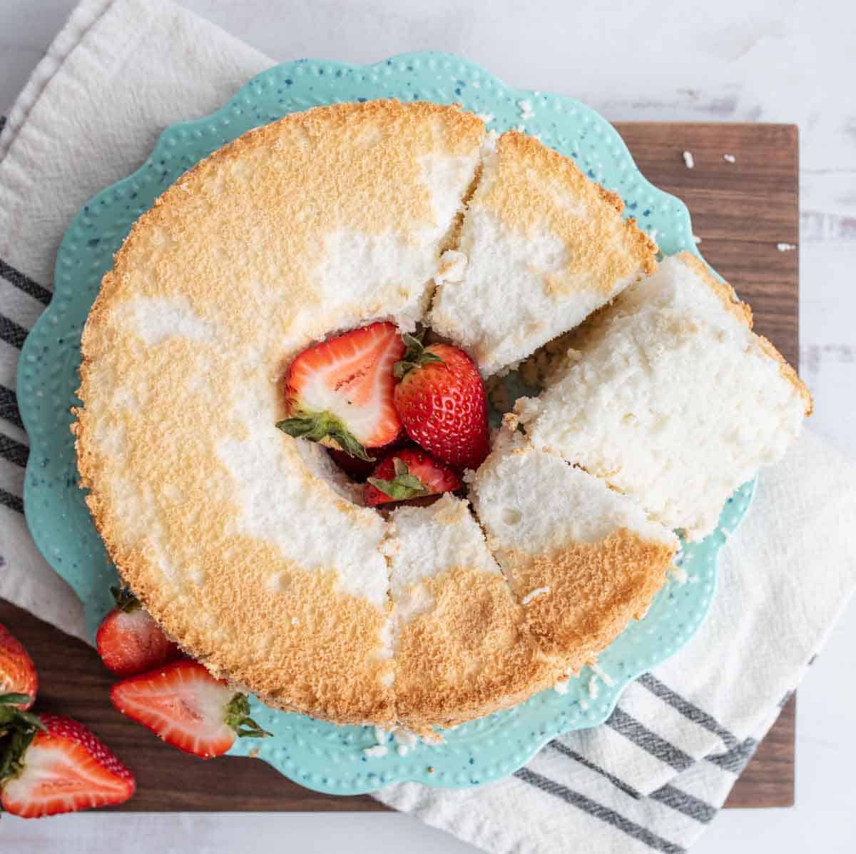 top view of the ring of fluffy angel food cake