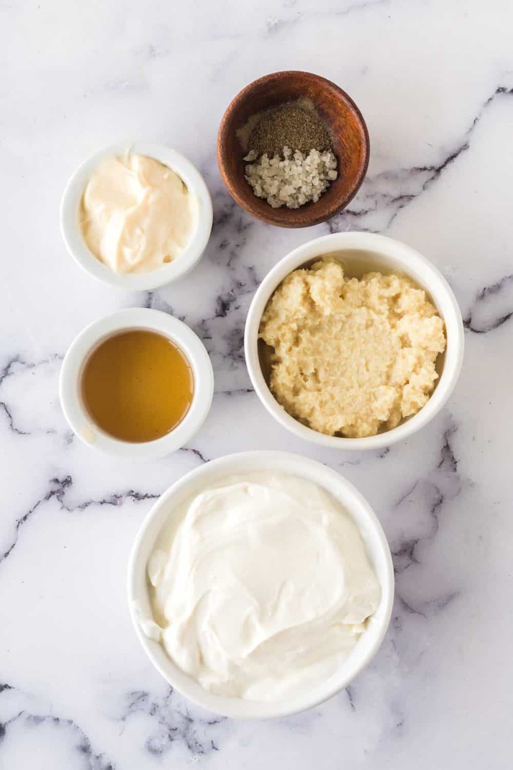 horseradish sauce ingredients in bowls