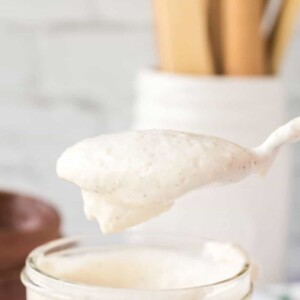 horseradish sauce spooned out of a mason jar