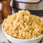 a white bowl of instant pot quinoa