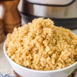 a white bowl of instant pot quinoa