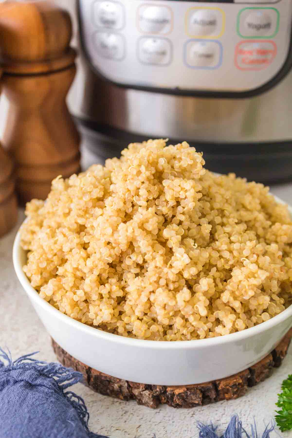 Bowl on quinoa made with an Instant Pot.